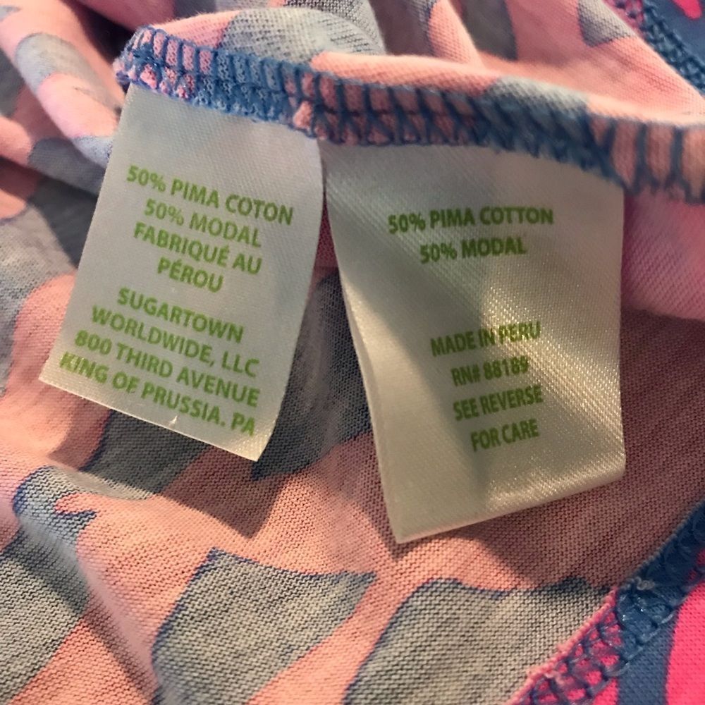 Lilly Pulitzer Lula Top Size Medium Pink & Blue Ruffle Sleeve Got Lucky Print - Picture 7 of 12